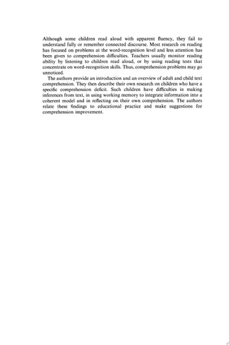 Children's Problems in Text Comprehension An Experimental Investigation