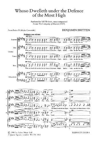 Whoso Dwelleth Under the Defence: SATB, a cappella, Choral Octavo (Faber Edition)
