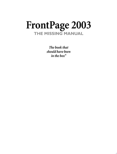 FrontPage 2003: The Missing Manual