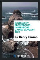 Is Germany Prosperous? Impressions Gained January 1922
