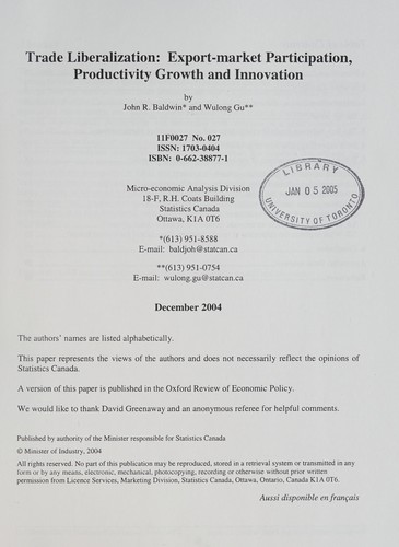 Trade Liberalization Export-market Participation, Productivity Growth and Innovation