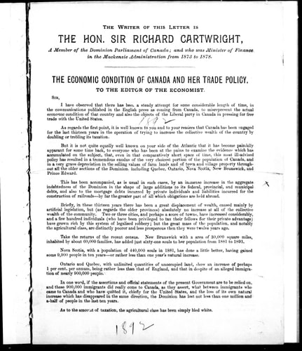 The economic condition of Canada and her trade policy