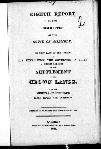 Eighth report of the Committee of the House of Assembly