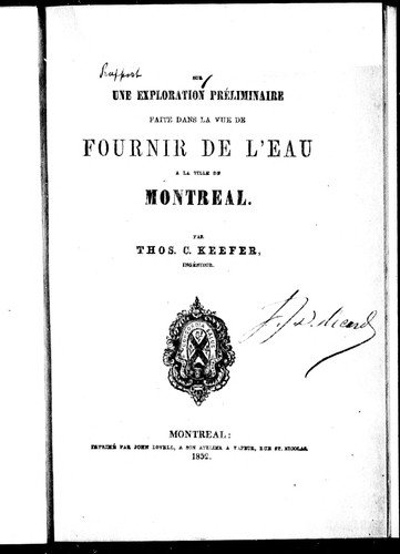 [Rapport] sur une exploration préliminaire faite dans la vue de fournir de l'eau à la ville de Montréal