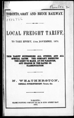 Local freight tariff, to take effect, 15th November, 1872
