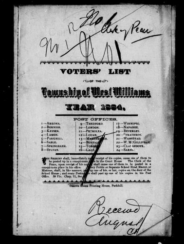 Voters' list of the township of West Williams: year 1884