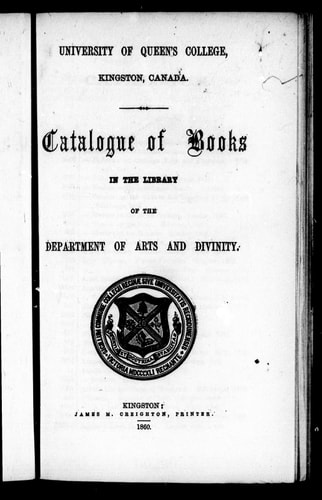 Catalogue of books in the library of the Department of Arts and Divinity