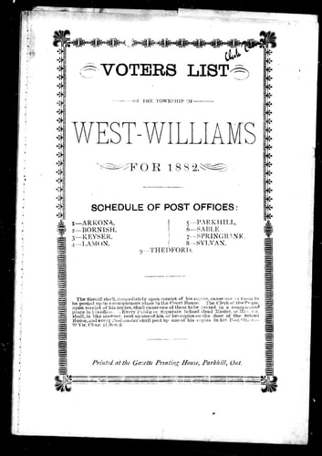 Voters list of the township of West-Williams for 1882