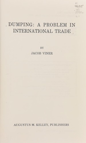 Dumping: A Problem in International Trade (Reprints of Economic Classics)