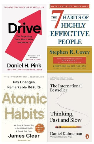 Thinking Fast and Slow, Drive, Atomic Habits and 7 Habits of Highly Effective People 4 Books Set