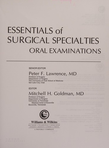 Oral Examination Questions to Accompany Essentials of Surgical Specialties (Lawrence Multi-media Surgical Package)