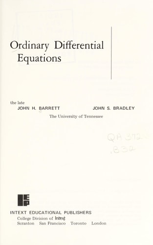 Ordinary differential equations (The Intext series in basic mathematics)