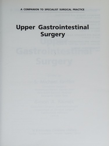 Upper Gastrointestinal Surgery (A Companion to Specialist Surgical Practice)