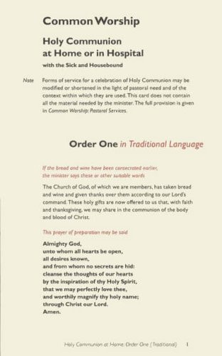 Common Worship Holy Communion at Home Or in Hospital with the Sick and Housebound: Order One in Traditional Language