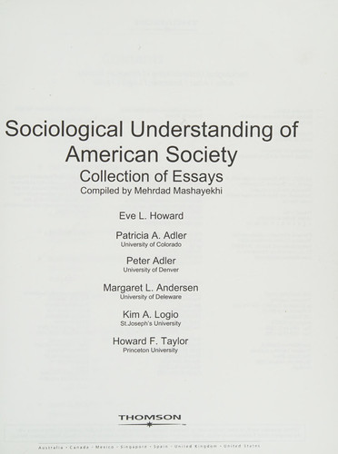 Sociological Understanding of American Society A Collection of Essays