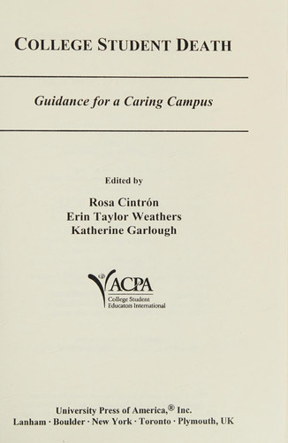 College Student Death: Guidance for a Caring Campus (American College Personnel Association Series)