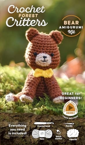 Crochet Forest Critters Amigurumi Kit Bear: Everything You Need Is Included: 100%-Cotton Yarn, Crochet Hook, Stitch Marker, Tapestry Needle, ... Instruction Videos; Beginner Friendly!