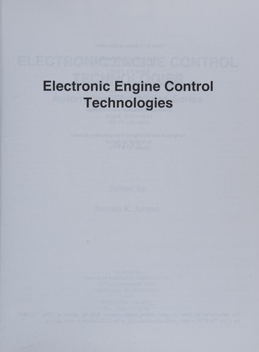 Electronic Engine Control Technologies (Progress in Technology)