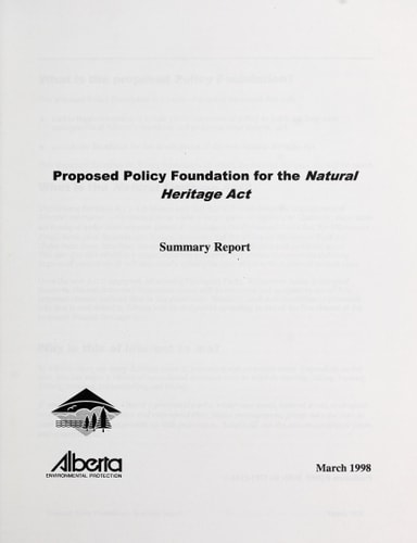 Proposed Policy Foundation for the Natural Heritage Act Summary Report
