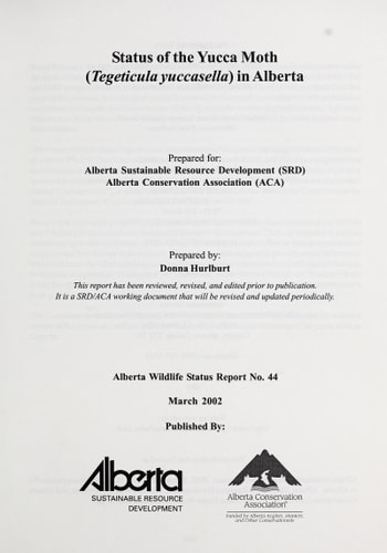 Status of the Yucca Moth (Tegeticula Yuccasella) in Alberta