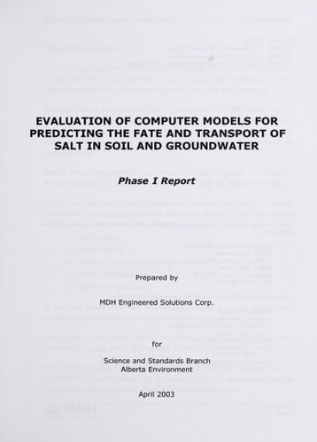 Evaluation of Computer Models for Predicting the Fate and Transport of Salt in Soil and Groundwater