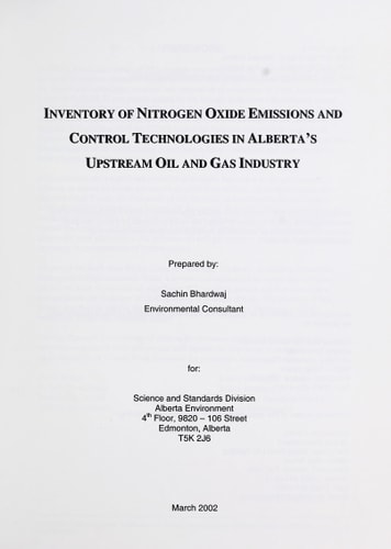 Inventory of Nitrogen Oxide Emissions and Control Technologies in Alberta's Upstream Oil and Gas Industry