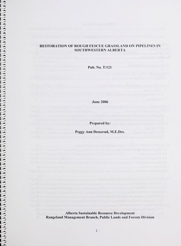 Restoration Of Rough Fescue Grassland On Pipelines In Southwestern Alberta