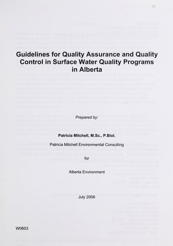 Guidelines for Quality Assurance and Quality Control in Surface Water Quality Programs in Alberta