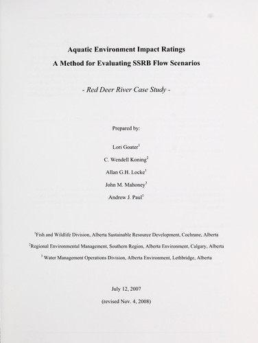 Aquatic Environment Impact Ratings a Method for Evaluating SSRB Flow Scenarios Red Deer River Case Study