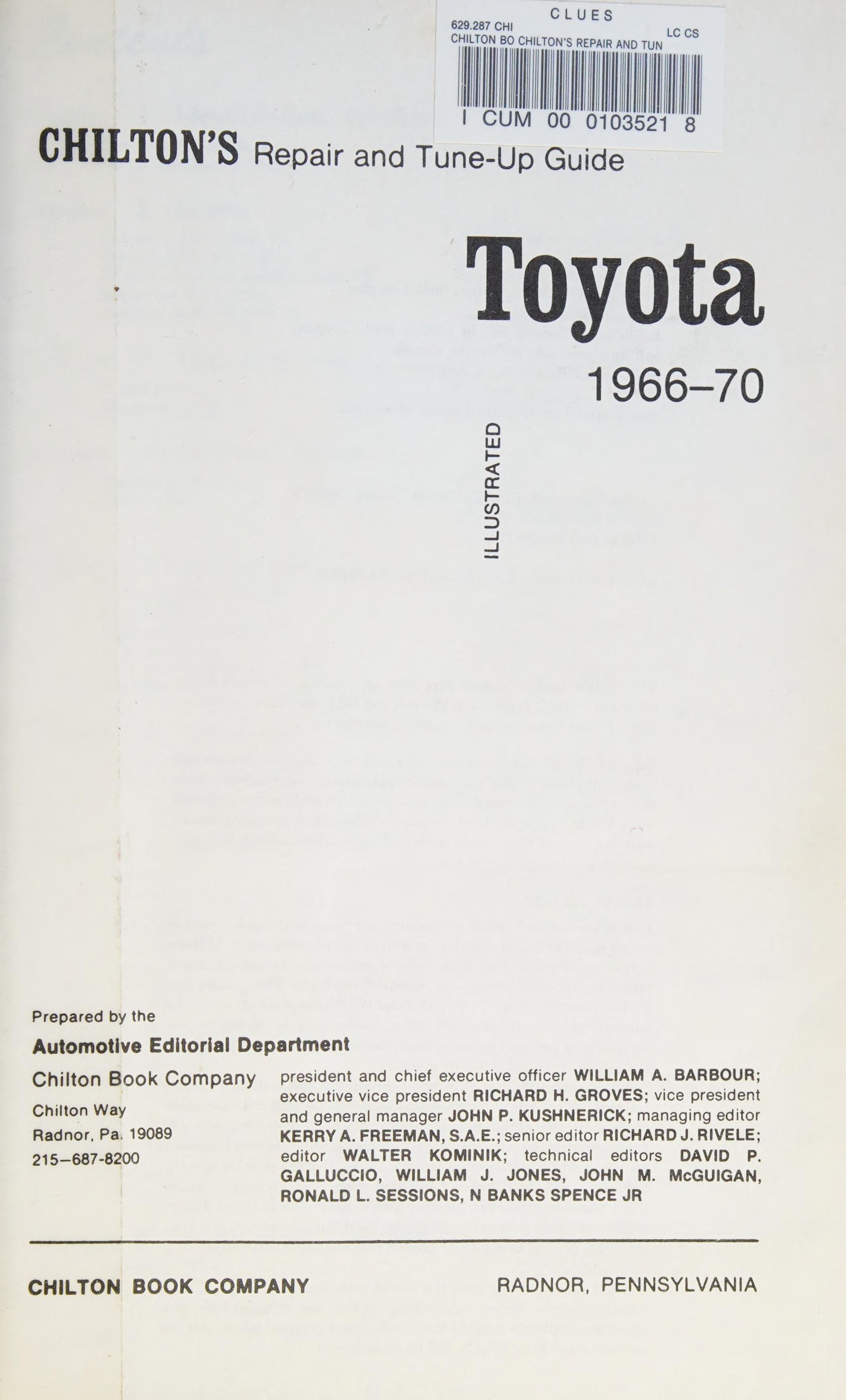 Chilton's Toyota 1966 - 1970
