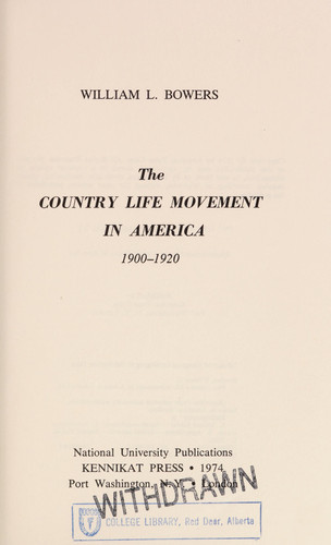 The Country Life Movement in America: 1900-1920