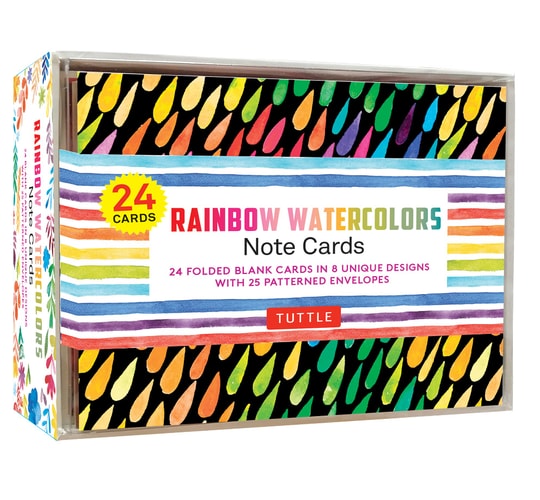 RAINBOW WATERCOLORS - 24 NOTE CARDS 24 Blank Cards in 8 Unique Designs