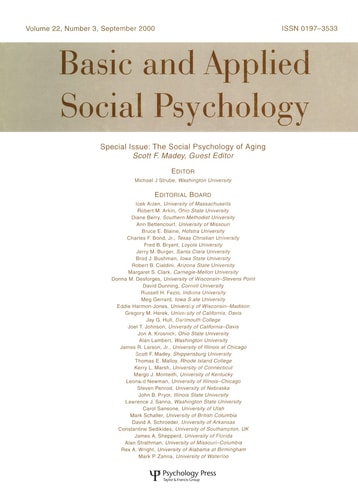 The Social Psychology of Aging A Special Issue of Basic and Applied Social Psychology