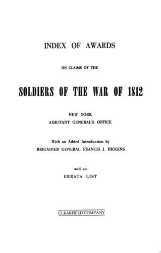 Index of Awards on Claims of the Soldiers of the War of 1812