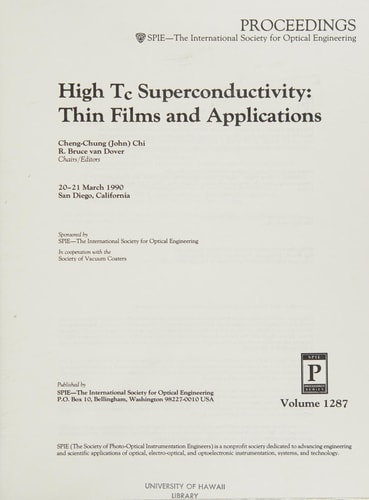 Processing of Films for High Tc Superconducting Electronics Proceedings of a Conference , 20-21 March 1990, San Diego, California