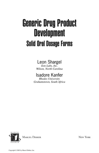 Generic Drug Product Development Solid Oral Dosage Forms