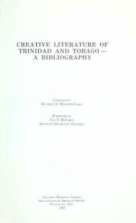 Creative literature of Trinidad and Tobago: a bibliography