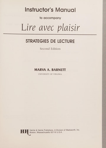 Instructor's manual to accompany Lire avec plaisir, strategies de lecture, second edition