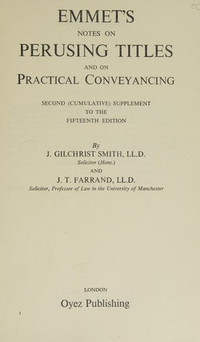 Notes on Perusing Titles and on Practical Conveyancing: 2nd (cumulative) supplement
