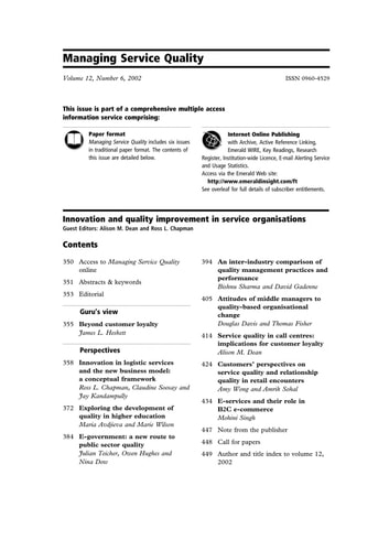 Innovation and quality improvement in service organizations