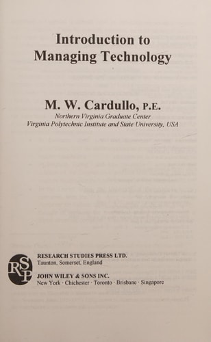 Introduction to Managing Technology (Engineering Management Series, 4)