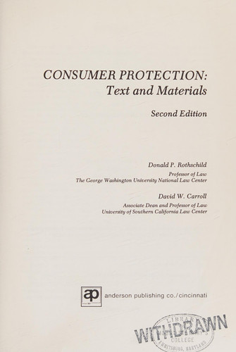 Consumer protection: Text and materials