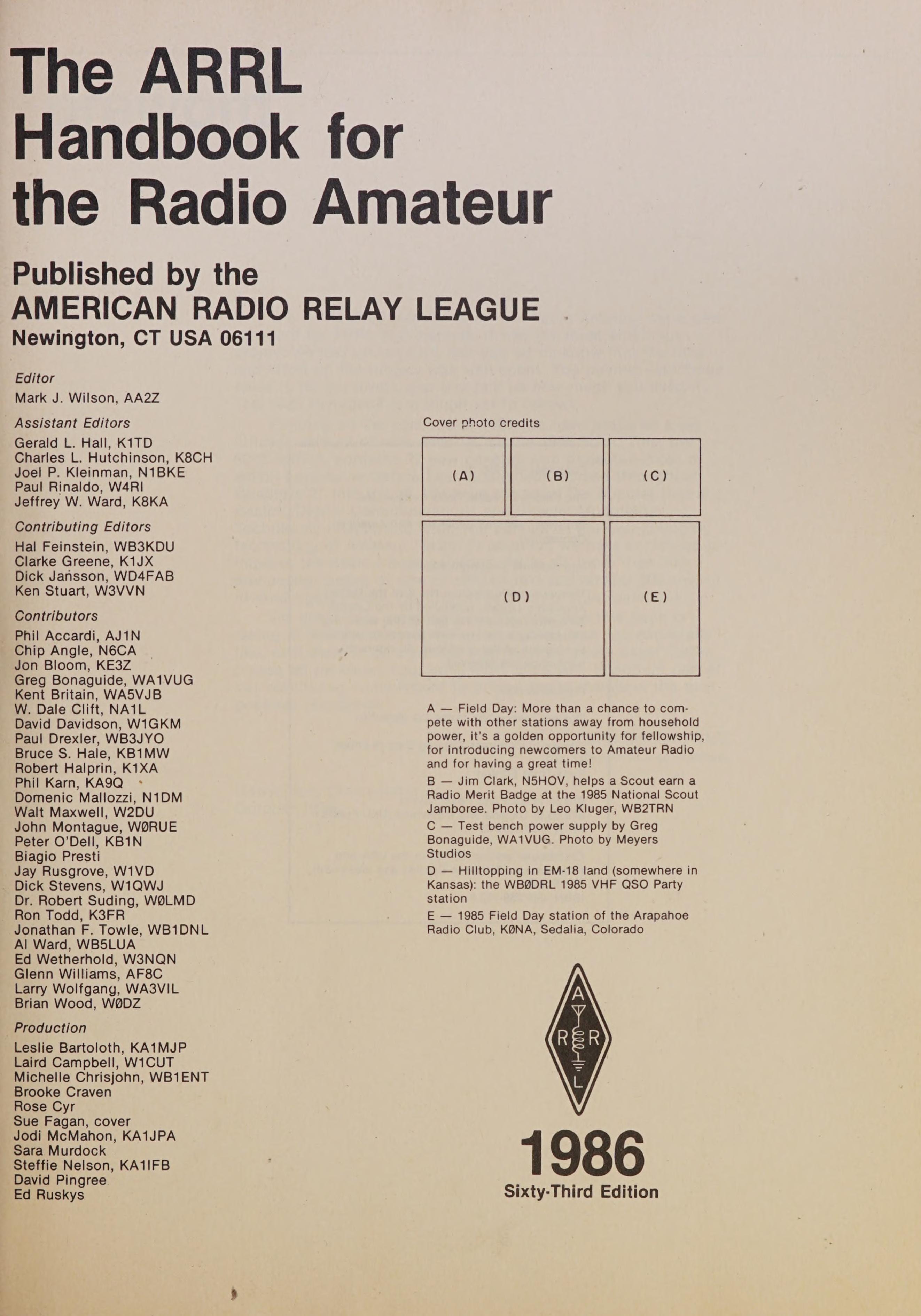 1986 ARRL Handbook 63rd Ed