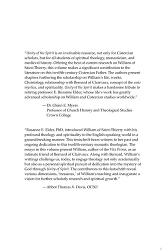 Unity of Spirit Studies on William of Saint-Thierry in Honor of E. Rozanne Elder