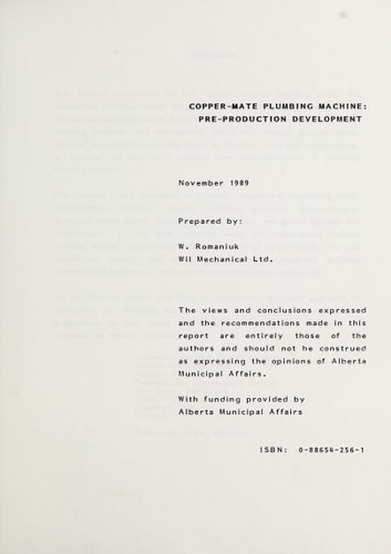 Copper-Mate Plumbing Machine Pre-Production Development