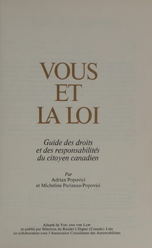 Vous et la loi guide des droits et des responsabilités du citoyen canadien