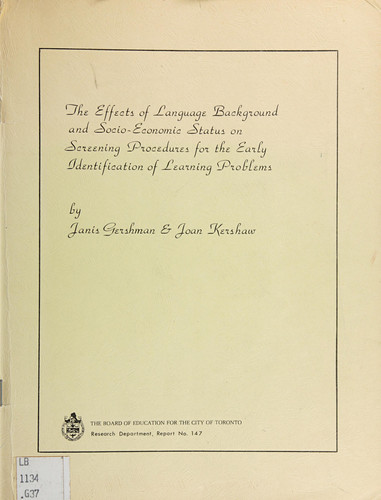 The effect of language background and socio-economic status on screening procedures for the early identification of learning problems