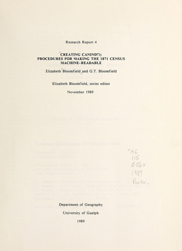 Creating CANIND71 Procedures for Making the 1871 Census Machine-readable