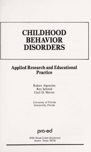 Child Behavior Disorders Applied Research and Educational Practice