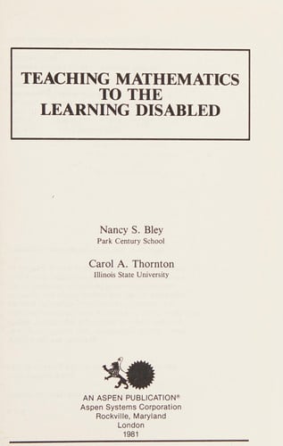 Teaching Mathematics to the Learning Disabled
